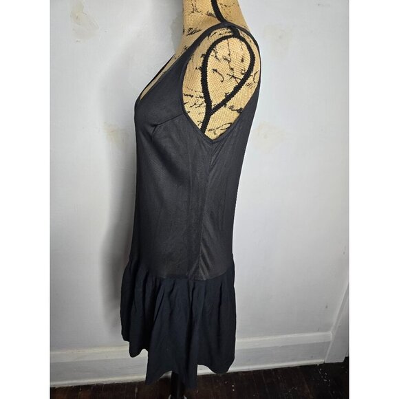 Vintage Black Semi Sheer Pleated Dress Slip Black Swan Boudoir Lingerie Goth - Picture 3 of 12